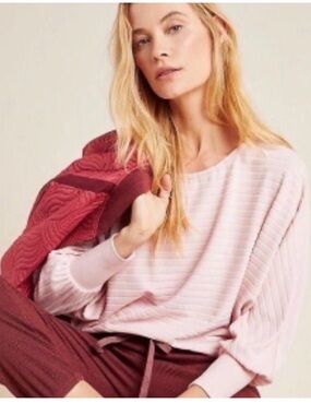 Anthropologie Blush Pink Ribbed Scoop-Neck Sweater size medium